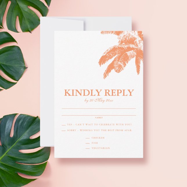 Elegant Tropical Tropical Tree Wedding RSVP Card (Vintage Boho Tropical Palm Photo Wedding Reply RSVP)