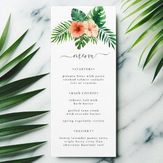 Elegant Tropical Watercolor Floral Wedding Menu