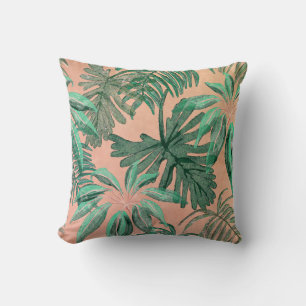 Elegant Tropical Watercolor Leaves Artwork Throw Pillow