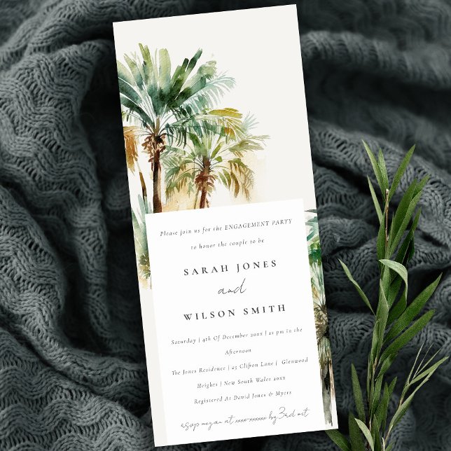 Elegant Tropical Watercolor Palm Trees Engagement Invitation (Creator Uploaded)