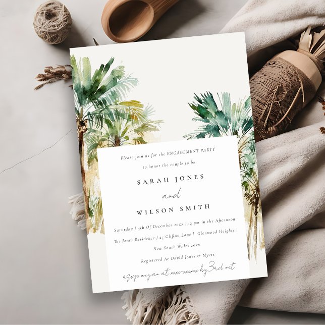 Elegant Tropical Watercolor Palm Trees Engagement  Invitation (Creator Uploaded)