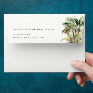 Elegant Tropical Watercolor Palm Trees Wedding Envelope