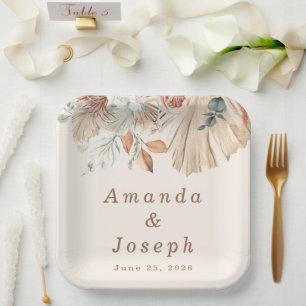 Elegant Tropical Watercolor Spring Floral Wedding Paper Plate