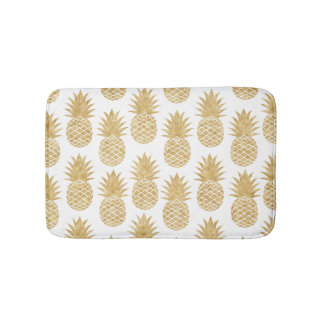 Elegant Tropical White Gold Pineapple Pattern Bath Mat