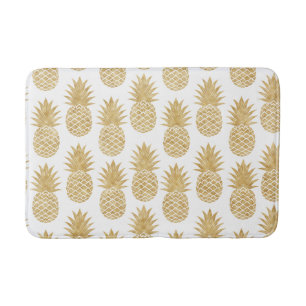 Elegant Tropical White Gold Pineapple Pattern Bath Mat