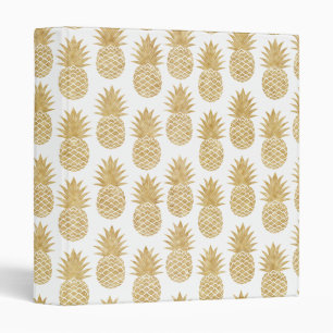 Elegant Tropical White Gold Pineapple Pattern Binder