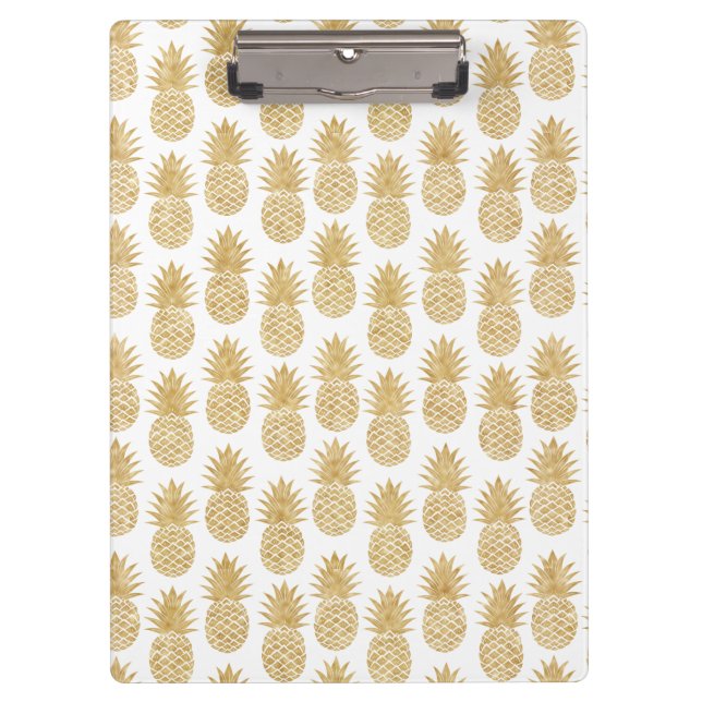 Elegant Tropical White Gold Pineapple Pattern Clipboard (Front)