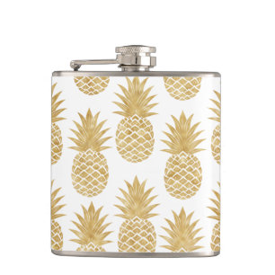Elegant Tropical White Gold Pineapple Pattern Hip Flask