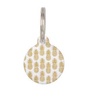 Elegant Tropical White Gold Pineapple Pattern Pet Tag