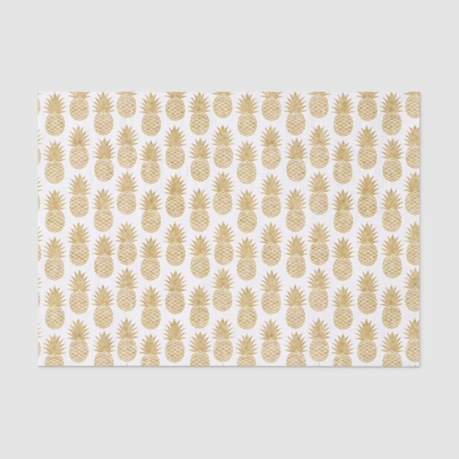 Elegant Tropical White Gold Pineapple Pattern Tissue Paper (Front)