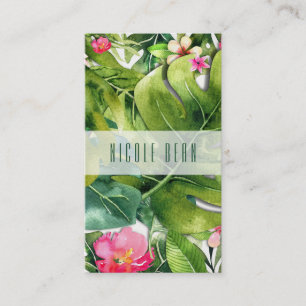 Elegant Tropics Green Leaves Floral Watercolor Business Card