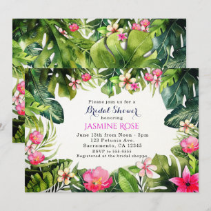 Elegant Tropics Green Leaves Floral Watercolor Invitation