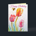 Elegant Tulip and Bee Watercolour Birthday Card<br><div class="desc">Elegant Tulip and Bee Watercolour Birthday Card,  with a fully customizable name. Let this beautiful bird brighten your day! Designed from one of my original watercolors. Sure to put a smile on the receivers face.</div>