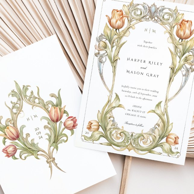 Elegant Tulip Art Nouveau Wedding Invitation (Creator Uploaded)