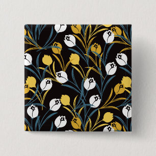Elegant Tulip Floral Pattern 2 Inch Square Button