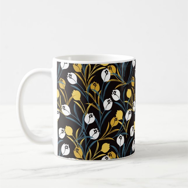 Elegant Tulip Floral Pattern  Coffee Mug (Left)