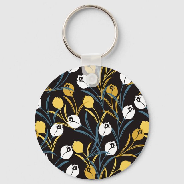 Elegant Tulip Floral Pattern  Keychain (Front)