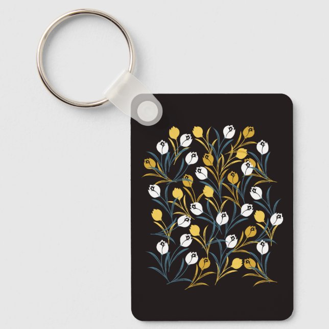 Elegant Tulip Floral Pattern  Keychain (Front)