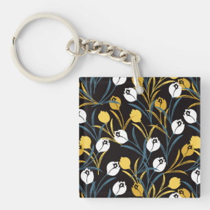 Elegant Tulip Floral Pattern Keychain