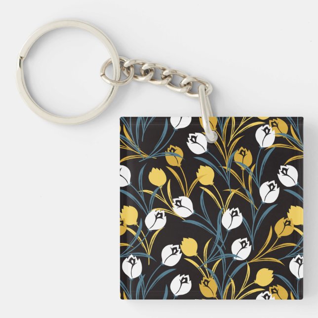 Elegant Tulip Floral Pattern  Keychain (Front)