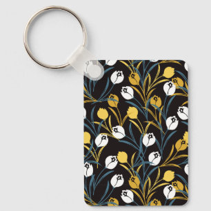 Elegant Tulip Floral Pattern Keychain