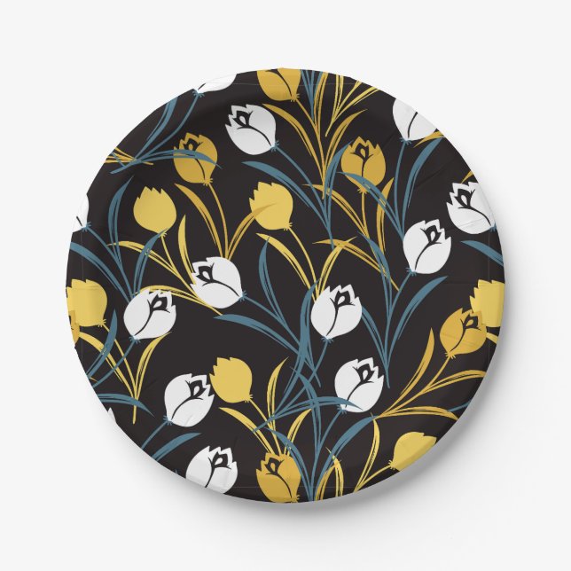 Elegant Tulip Floral Pattern  Paper Plate (Front)