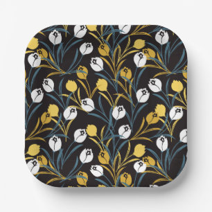Elegant Tulip Floral Pattern  Paper Plate
