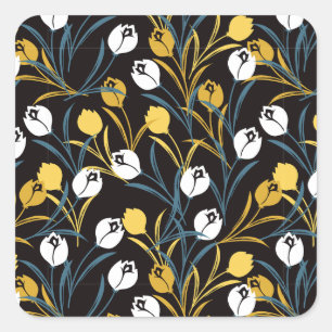 Elegant Tulip Floral Pattern Square Sticker