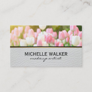 Elegant Tulip Flower Florist Leather Business Card