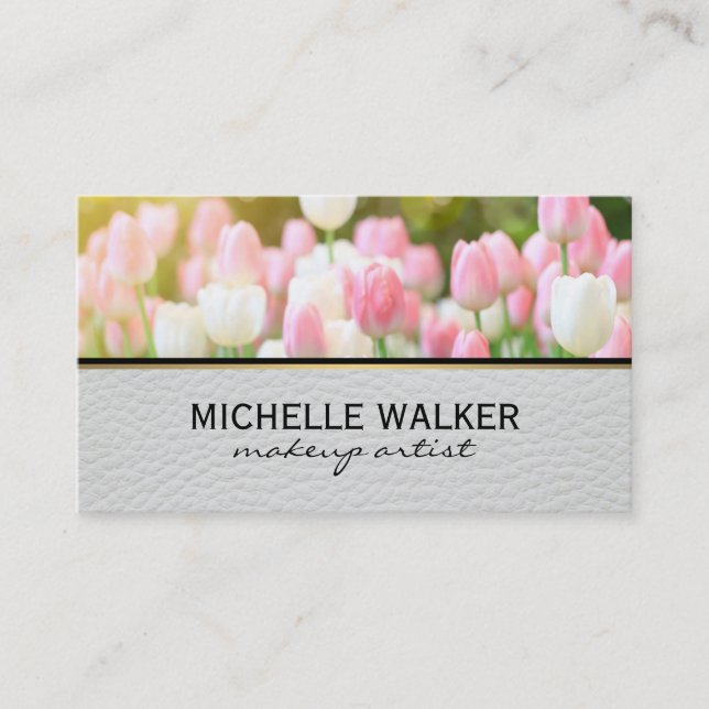 Elegant Tulip Flower | Florist | Leather Business Card (Front)