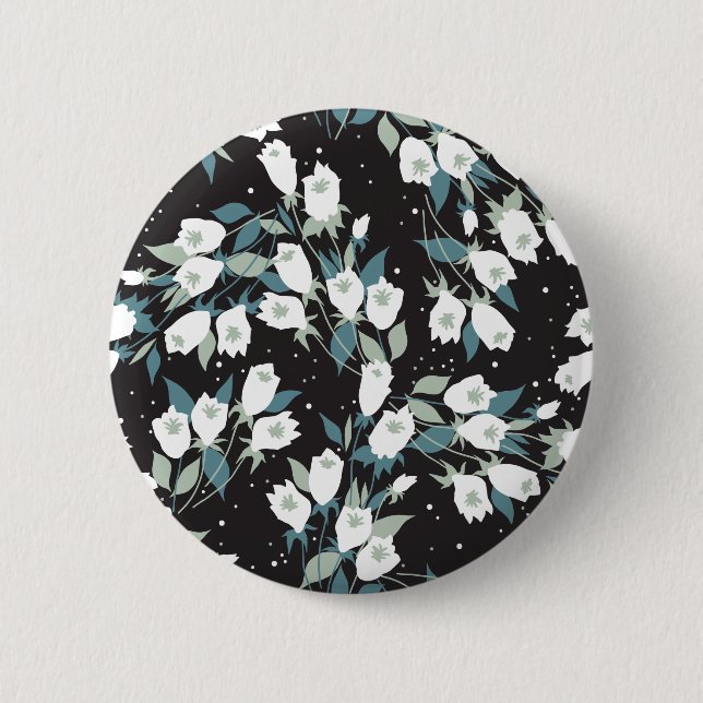 Elegant Tulip Flower Pattern Black Background 2 Inch Round Button (Front)