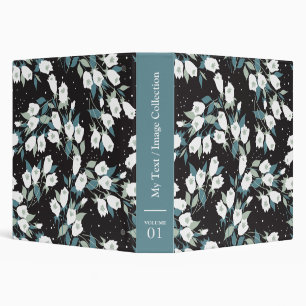 Elegant Tulip Flower Pattern Black Background Binder