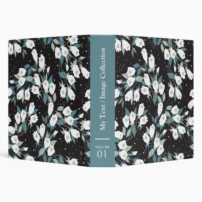 Elegant Tulip Flower Pattern Black Background Binder (Background)