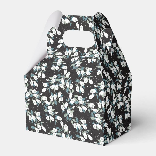 Elegant Tulip Flower Pattern Black Background Favor Box (Front Side)
