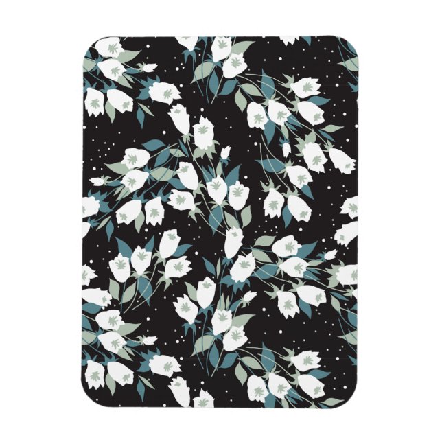 Elegant Tulip Flower Pattern Black Background Magnet (Vertical)