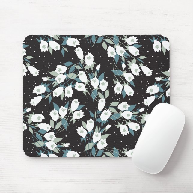 Elegant Tulip Flower Pattern Black Background Mouse Pad (With Mouse)