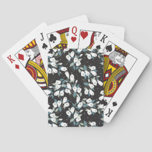 Elegant Tulip Flower Pattern Black Background Playing Cards