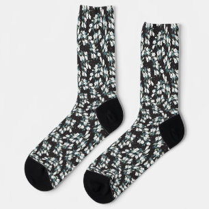 Elegant Tulip Flower Pattern Black Background Socks