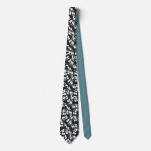 Elegant Tulip Flower Pattern Black Background Tie