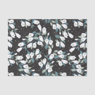 Elegant Tulip Flower Pattern Black Background Tissue Paper