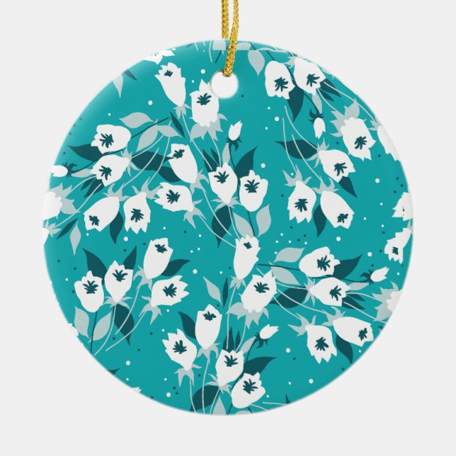 Elegant Tulip Flower Pattern Botanical Art Design Ceramic Ornament (Front)