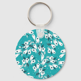 Elegant Tulip Flower Pattern Botanical Art Design Keychain