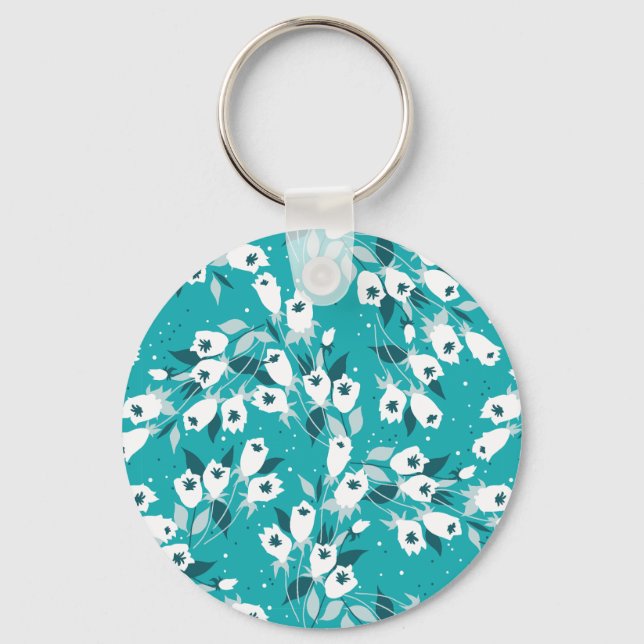 Elegant Tulip Flower Pattern Botanical Art Design Keychain (Front)
