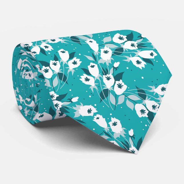 Elegant Tulip Flower Pattern Botanical Art Design Tie (Rolled)