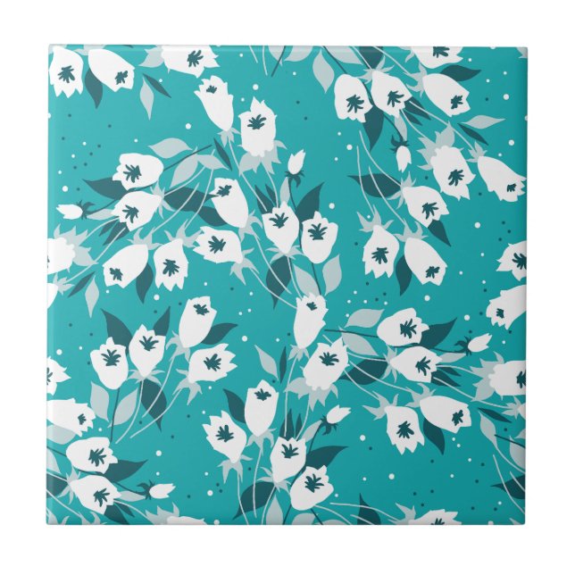 Elegant Tulip Flower Pattern Botanical Art Design Tile (Front)