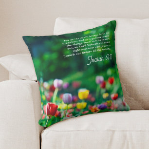 Elegant Tulip Garden Bible Verse Throw Pillow