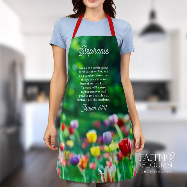 Elegant Tulip Garden Scripture Personalized Apron (Creator Uploaded)