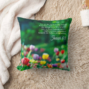 Elegant Tulip Garden Scripture Verse Double Sided Throw Pillow
