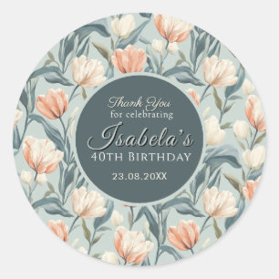 Elegant Tulip Themed 80Th Birthday Classic Round Sticker