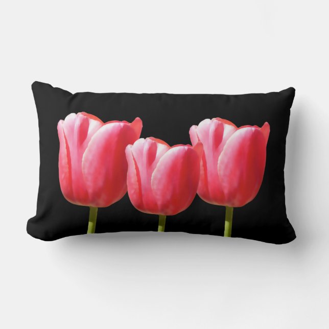 Elegant Tulip Trio Painting Lumbar Pillow (Front)